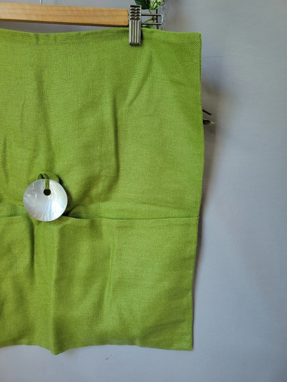 Pottery Barn Solid Linen Big Pearl Shell Button Throw Pillow Cover Green 20 x 20